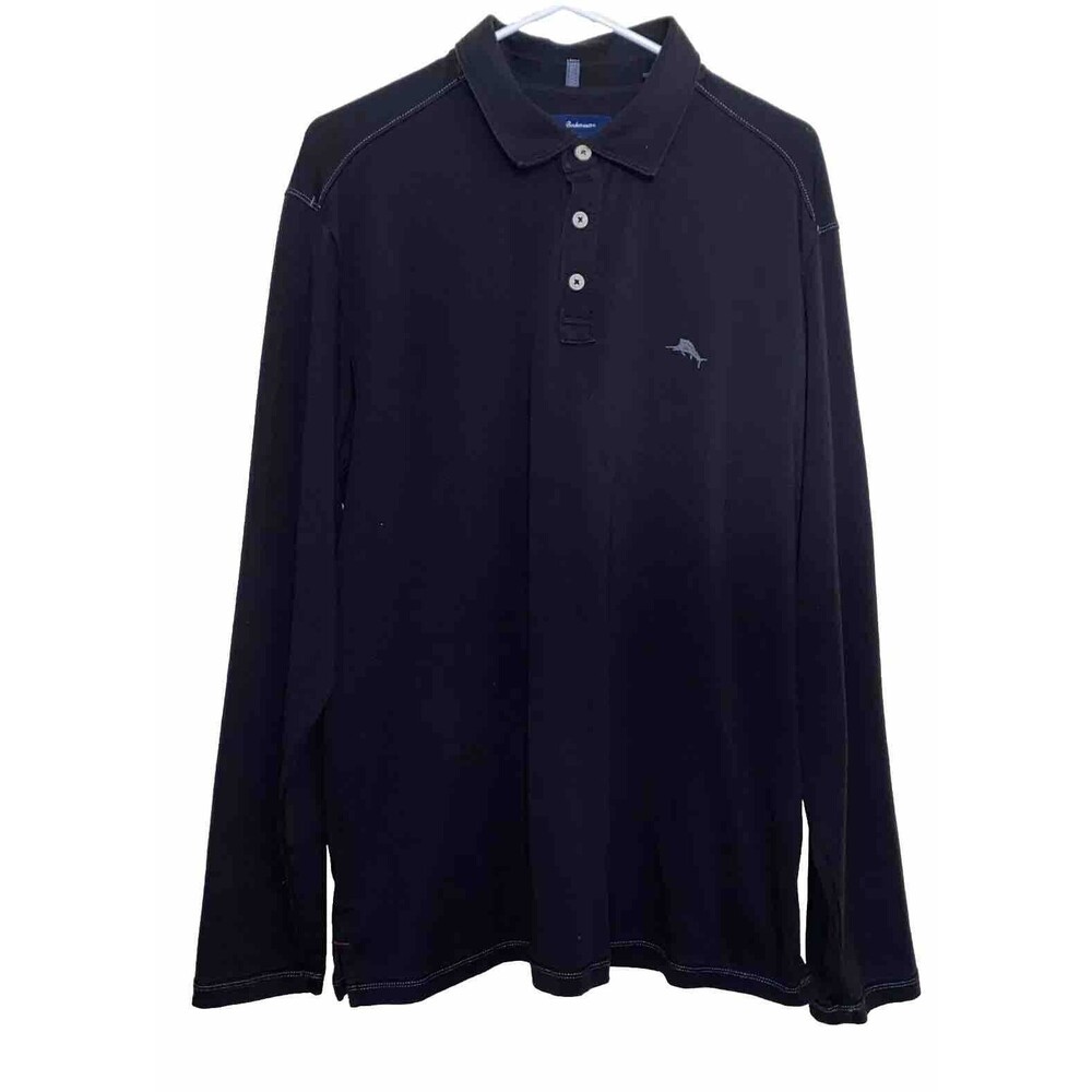 Tommy Bahama Mens Island Zone Cotton Black Long Sleeve Polo Shirt L